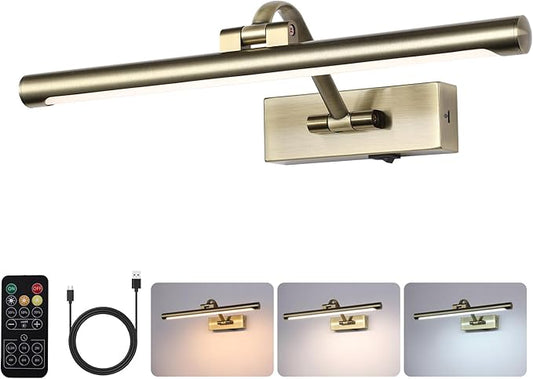 Antique Bronze LED Wireless Picture Lights for Wall Rechargeable, Battery Operated Art Light for Paintings, 3CCT Dimmable, 15.7 inch with Remote, Rotatable Gallery Light for Pictures Display