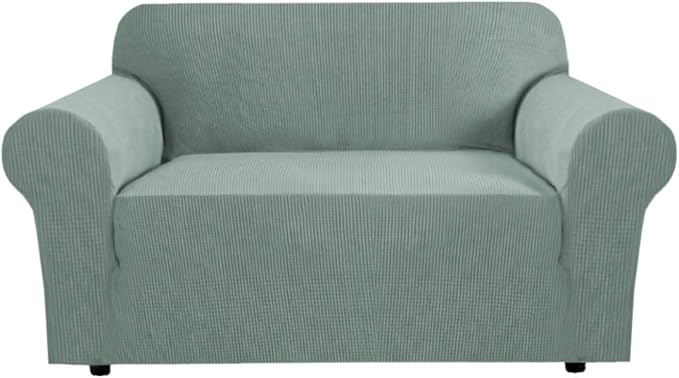 H.VERSAILTEX Stretch Couch Cover Sofa Covers for 2 Cushion Couch Loveseat Slipcover|Sofa Cover for Love seat 1 Piece with Elastic Bottom, Textured Checked Jacquard Fabric (Loveseat 58"-70" Wide, Sage)