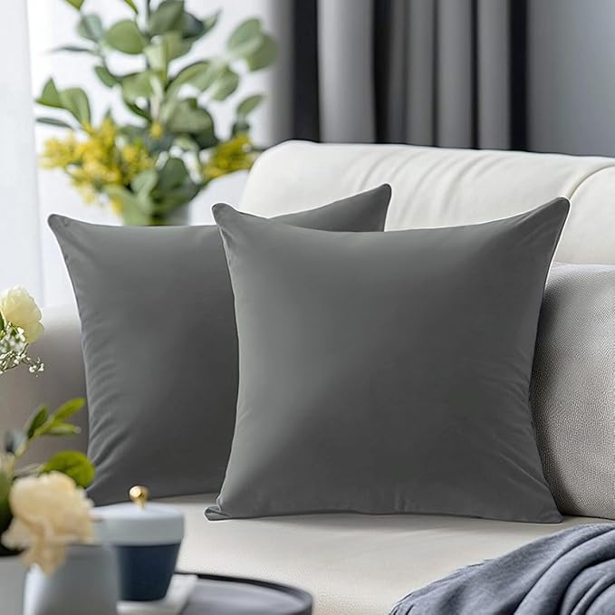 QUORGVES Dark Grey Velvet Pillow Covers 22x22 Inch Set of 2, Soft Solid Decorative Square Throw Pillow Covers, Decor Cushion Covers for Bed Sofa Couch Bedroom Living Room - Dark Gray