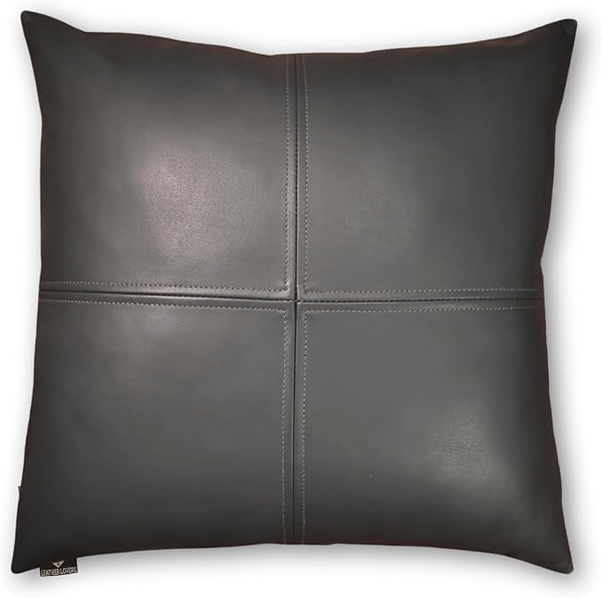 LL LEATHER LOVERS Lambskin Leather Pillow Cover, Hand Panel Stitched Leather Decorative Throw Pillow Covers for Couch Sofa Bed Living Room Garden (16x16 Inches, Dark Grey Pack of 1)