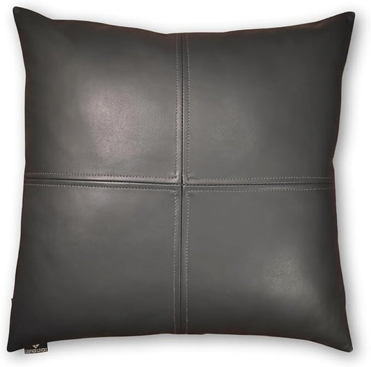 LL LEATHER LOVERS Lambskin Leather Pillow Cover, Hand Panel Stitched Leather Decorative Throw Pillow Covers for Couch Sofa Bed Living Room Garden (18x18 Inches, Dark Grey Pack of 1)