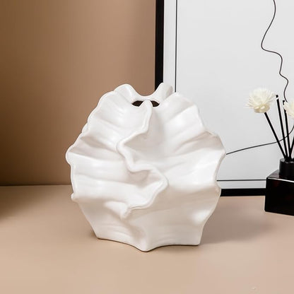 Tongyu Home Ceramic White Artistic Coral Vase, Wabi-Sabi Modern Decor Sculpture for Home, Unique Centerpiece for Living Room, Bedroom, Office