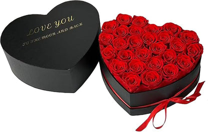 Preserved Roses Heart Shape Box Valentines Day Gifts for Her Mothers Day Forever Flowers (Red, 27 Roses)