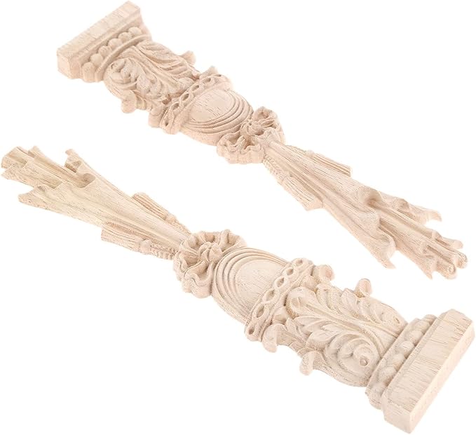 MUXSAM Wood Carved Appliques Onlays, Unpainted Carving Decals Mouldings Trim for Window Door Frame Rome Column Wall Mantel Dresser Fire Stove Surround Decor, 30x7cm/11.81"x2.76" (4-Pack)