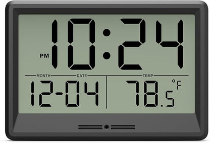 Digital Wall Clock Battery Operated, 8 Inch Small Wall Clock with Large Display, Temperature and Date | Simple Desk Clock | Silent Wall Mount Digital Clock for Bedroom, Kitchen, Living Room, Office