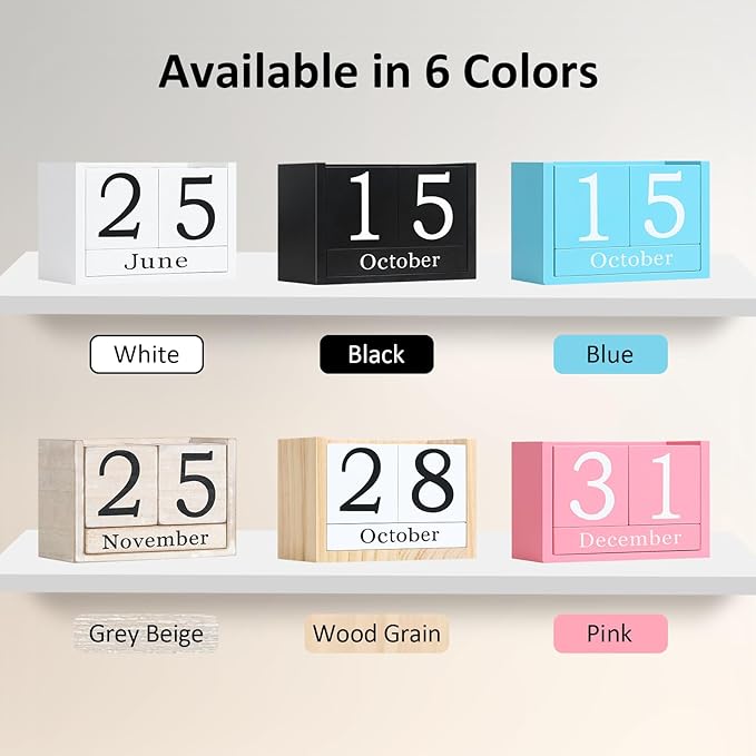 Wooden Block Calendar for Desk, Large Size Daily Desktop Perpetual Desk Calendar, Cute Date Display Desk Accessories for Home Office Decor, Teacher, Classroom, Reusable Yearly, Grey Beige