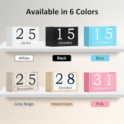 Wooden Block Calendar for Desk, Large Size Daily Desktop Perpetual Desk Calendar, Cute Date Display Desk Accessories for Home Office Decor, Teacher, Classroom, Reusable Yearly, Grey Beige
