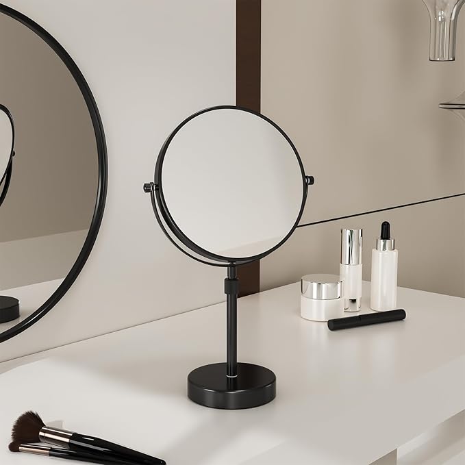 Nicesail 19 Inch Tall Makeup Mirror with 10X Magnification, 8 Inch Magnifying Mirror Tabletop with Pedestal, Height Adjustable Black (8 Inch, 10X)