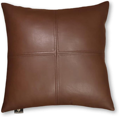 LL LEATHER LOVERS Lambskin Leather Pillow Cover, Hand Panel Stitched Leather Decorative Throw Pillow Covers for Couch Sofa Bed Living Room Garden (22x22 Inches, Dark Brown Pack of 1)