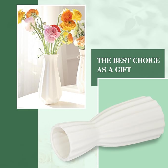 6 Pack White Ceramic Vase, Flower Vase Textured Table Centerpiece Weddings Vases with Twine Bow, Modern Home Decor, Fit for Foyer Living Room Fireplace Bedroom Kitchen 7.09-8.27" H
