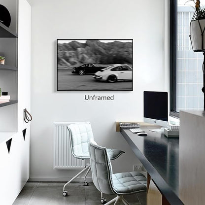 Black and White Photography Canvas Wall Art, Race Cars Aesthetic Poster, Trendy Classic Car Racing Photo Print Gift for Timeless Speed Enthusiasts, Man Cave Bedroom Wall Decor 24x36in Unframed
