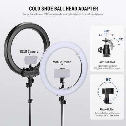 NEEWER 55W 18"/45cm Ring Light Kit [New Version], 5600K Dimmable LED Ringlight Tripod Stand Phone Holder for iPhone Selfie Makeup Lash Tattoo Studio Photo Video Recording Photography Lighting, RL-18