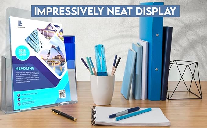 Brochure Holder 8.5 x 11 inch, Acrylic Plastic Literature Holders Clear Flyer Holder Rack Card Holder, Magazine, Pamphlet, Booklet Display Stand Trifold Holder, Desk or Wall Mount Pack of 2