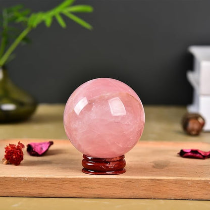 JIC Gem Natural Pink Rose Quartz Ball Sphere with Base,Class 1，5-6cm