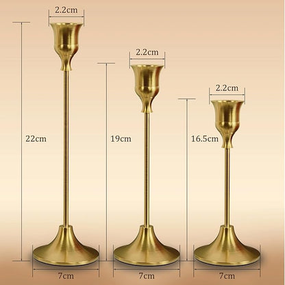 Candle Stick Holder Set of 3 - Gold Vintage Metal Taper Holders，Decorative Centerpiece for Table, Mantel, Wedding
