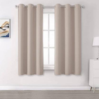 DUALIFE Light Brown Curtains for Bedroom - Warm Taupe Curtains for Kids Room Darkening Thermal Insulated Blackout Curtain Panels Grommet Top 38 x 45 Inch Length