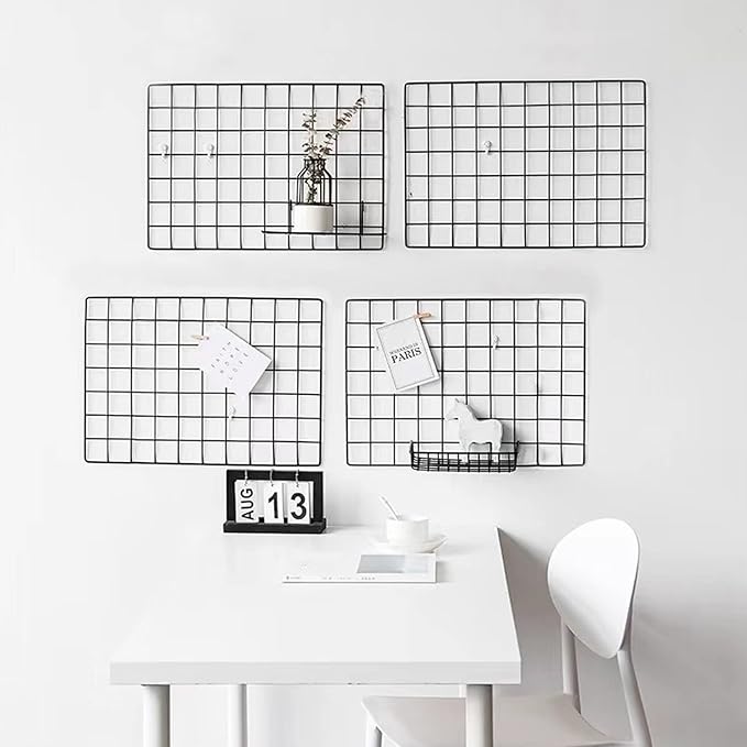 4 Pieces Mounted Photo Grid Wall Grid Decorative Panels(white11.8 x15.7) for Living Room, Bedroom, Office, Study, Etc. Photo Memo Display Grid Panels