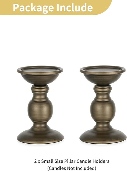 2 Pcs Bronze Iron Pillar Candle Holders, Most Ideal for 3" Pillar Candle, Gifts for Wedding, Party, Home, Spa, Reiki, Votive Candle (2 x S)