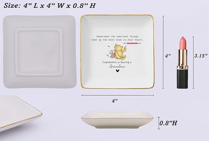 New Grandma Gift-Promoted to Grandmother-Baby Presents Shower-Pregnancy Announcement Present,Baby Reveal Idea-Christmas Gifts-Ceramic Jewelry Tray Trinket Holder Ring Dish