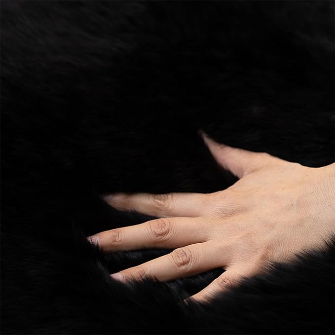 Genuine Sheepskin Rug New Zealand Fluffy Lambskin Rug, Natural Luxury Sheepskin Throw for Bedroom Living Room Children's Room - Premium Area Rug Chair Cover (2×3 Feet, Black)