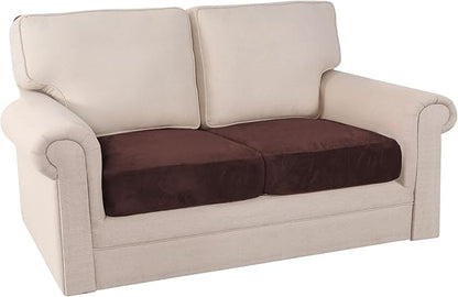 PrinceDeco Brown Furniture Cover, 2 Pcs Velvet Stretch Sofa Cushion Covers for Individual Cushions, Pet Friendly, Stay in Place, Machine Washable