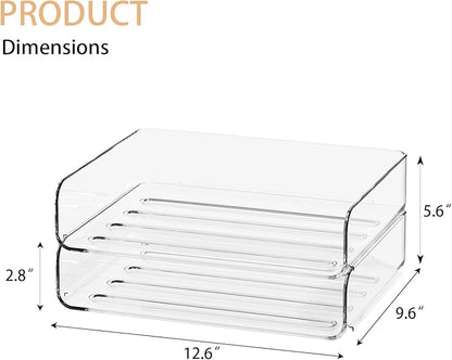 2-Tier Acrylic Paper Tray Organizer-Low-ProfileDesk File Sorter for Office/Home, Clear Stackable LetterTray for Bills, Crafts, Notebooks
