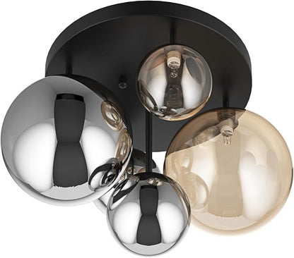 Aiwen 5-Light 17.71 in Black Semi Flush Mount Ceiling Light, Modern Ceiling Chandeliers with Globe Glass Shade, Farmhouse Ceiling Light Fixture, Cluster Chandelier for Bedroom