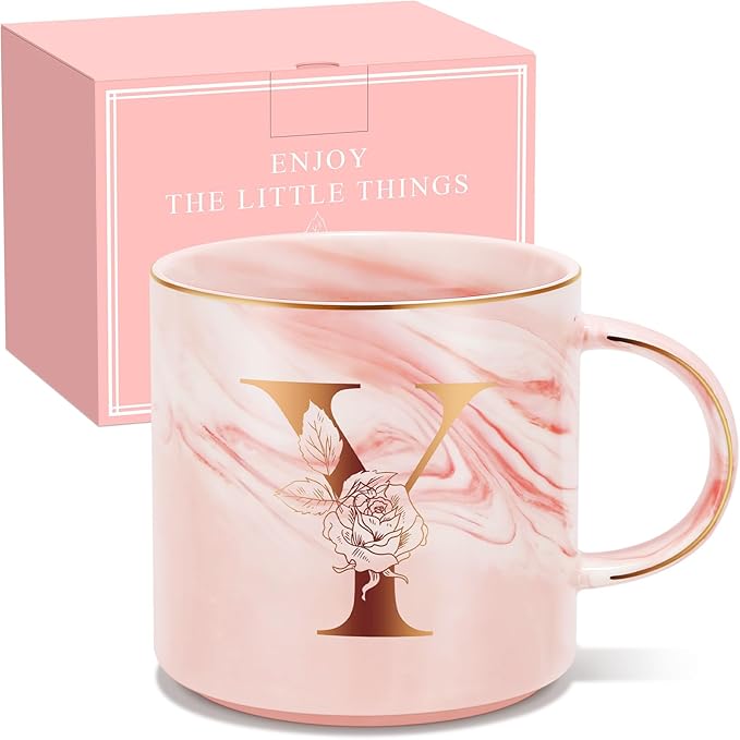 Valentines Day Gifts for Her, Anniversary Birthday Galentines Gifts for Women Mom Grandma Friend Sister Wife Teacher Coworker, Personalized Initial Customized Gift Monogrammed A-Z Coffee Mug 12 OZ(Y)