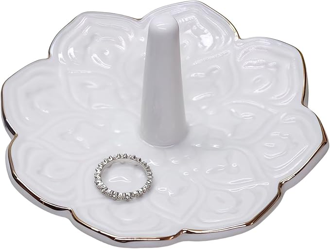 White Ceramic Mandala Jewelry Dish Decoration Ring Holder, Necklace, Earrings, Watch Key Decoration Jewelry Holder, Gift for Mother's Day, Birthday, Engagement Wedding, Christmas, Thanksgiving Day