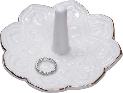 White Ceramic Mandala Jewelry Dish Decoration Ring Holder, Necklace, Earrings, Watch Key Decoration Jewelry Holder, Gift for Mother's Day, Birthday, Engagement Wedding, Christmas, Thanksgiving Day