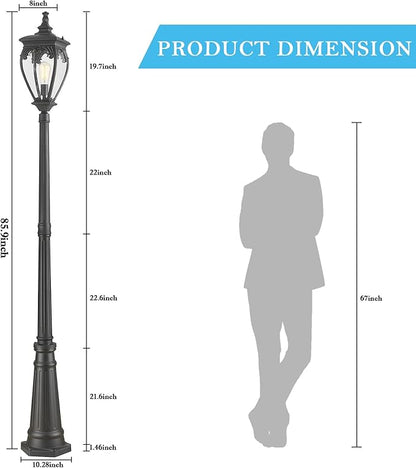 Outdoor Post Lights for Street Lamp with Glass Panels, Aluminum Waterproof Outside Lamp Post Light Fixture Outdoor Pole Lights for Yard, Backyard, Garden, Driveway
