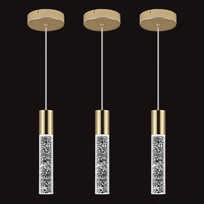 OKELI Modern Pendant Lights,LED Bubble Crystal Kitchen Island Light Fixtures,Mini Single Pendant Lighting for Kitchen Island,Bar,6W,6000K,Gold,3Pack