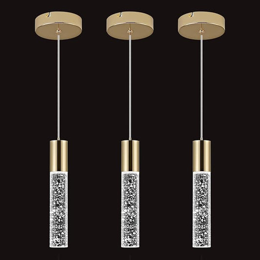 OKELI Modern Pendant Lights,LED Bubble Crystal Kitchen Island Light Fixtures,Mini Single Pendant Lighting for Kitchen Island,Bar,6W,6000K,Gold,3Pack