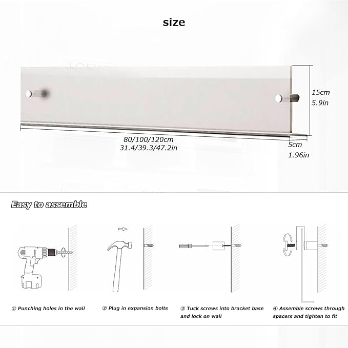 2 Pack - Acrylic Wall Magazine Rack，Clear Brochure Holder Wall Mount,record Holder Wall,Hanging Bookshelf Literature Storage Rack,floating Bookshelves for Offcie Home (47.2in)