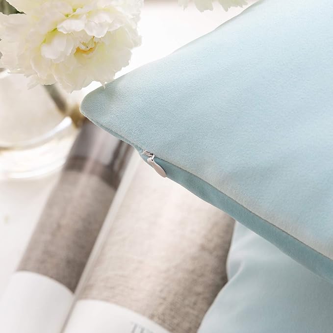 Phantoscope Pack of 2 Velvet Decorative Throw Pillow Covers Soft Solid Square Cushion Case for Couch Light Blue 12 x 20 inches 30 x 50 cm