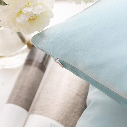 Phantoscope Pack of 2 Velvet Decorative Throw Pillow Covers Soft Solid Square Cushion Case for Couch Light Blue 12 x 20 inches 30 x 50 cm