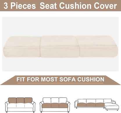 NAISI Couch Cushion Covers 3 Pieces Velvet Stretch Sofa Seat Covers or Backrest Covers Soft Individual Couch Covers for Sectional Sofa(3 Pcs for 3-Seat Cushion,Beige)