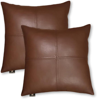 LL LEATHER LOVERS Lambskin Leather Pillow Cover, Hand Panel Stitched Leather Decorative Throw Pillow Covers for Couch Sofa Bed Living Room Garden (22x22 Inches, Dark Brown Pack of 2)