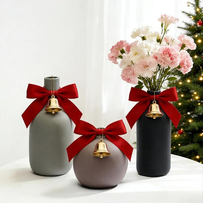 Christmas Ceramic Flower Vases, Modern Farmhouse Neutral-Colored Xmas Gift Decorative Vases for Dried Fresh Flowers, Home Decor for Table，Living Room，Shelf (Set of 3)