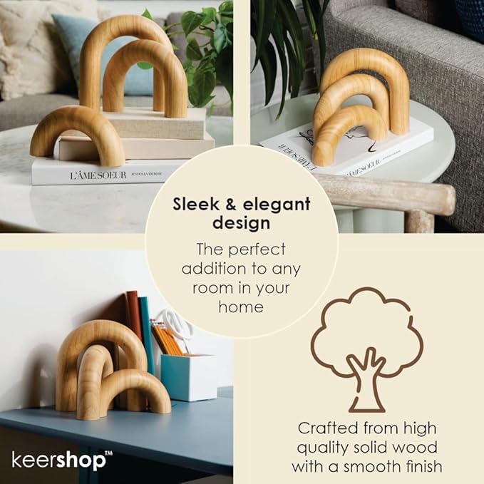 3-Piece Natural Arches Home Decor Set – Aesthetic Shelf Objects, Coffee Table, and Bookshelf Accent, Japandi Modern and Boho Living Room or Entryway Table Decorative Objects