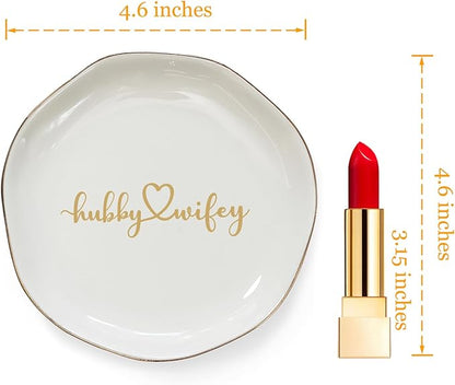 HOME SMILE Wifey Hubby Ring Dish,Unique Wedding Gifts for Couples,Bridal Shower Gifts,Unique Gift for Engagement,Wedding, Newly-Married Anniversary for Him Her Mother Father