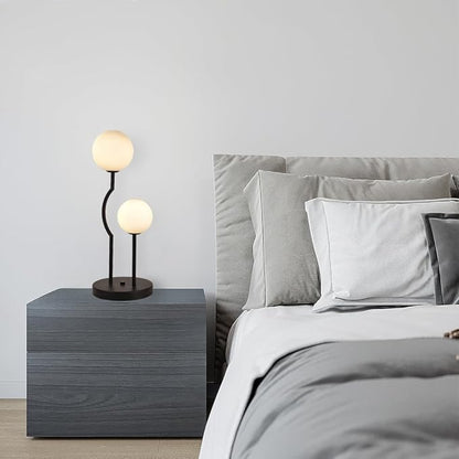 Black Mid Century Globe Table Lamp Industrial Retro 2 Lights Orb Desk Lamp with White Glass Globe Bedside Reading Light for Bedroom Living Room Study Room