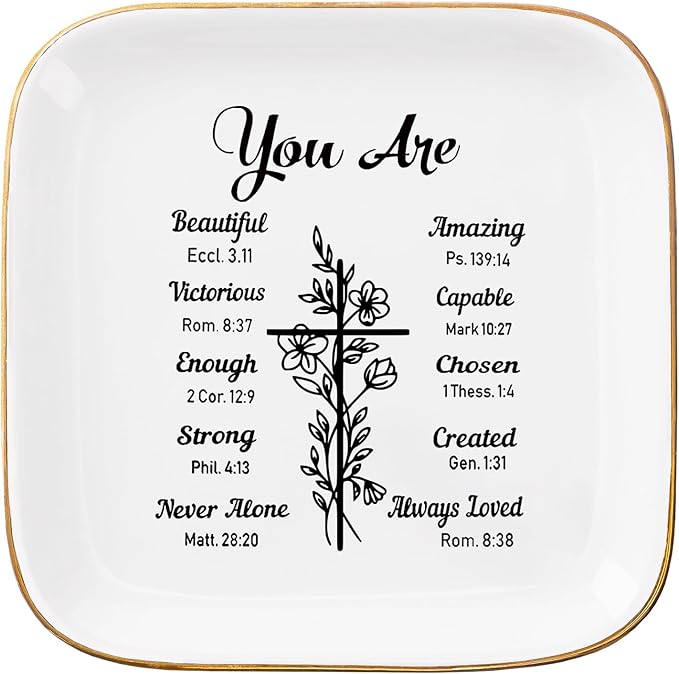 Christian Gifts: Ring Dish Jewelry Plate, Inspirational Bible Verse Faith Gifts for Christian Women & Teen Girls' Birthday & Christmas