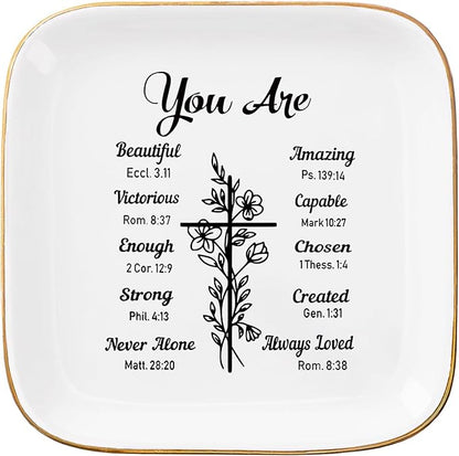 Christian Gifts: Ring Dish Jewelry Plate, Inspirational Bible Verse Faith Gifts for Christian Women & Teen Girls' Birthday & Christmas