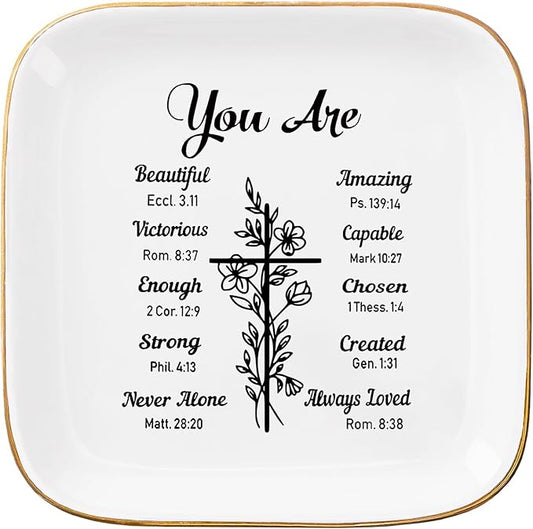 Christian Gifts: Ring Dish Jewelry Plate, Inspirational Bible Verse Faith Gifts for Christian Women & Teen Girls' Birthday & Christmas