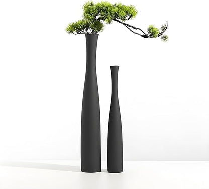 Matte Black Vase 2PCs| Minimalist Vase for Home Decor | Tall Skinny Vases | 3D Printed Plastic Faux Ceramic Cylinder | Aesthetic Single Stem Holder for Wedding Living Room Table Centerpiece (Black)