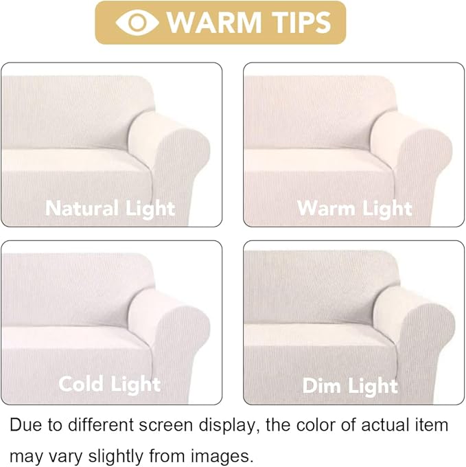 H.VERSAILTEX Stretch Couch Cover 2 Cushion Sofa Loveseat Slipcover|Sofa Cover for Love seat 1 Piece with Elastic Bottom, Textured Checked Jacquard Fabric(Loveseat 58"-70" Wide, Ivory)