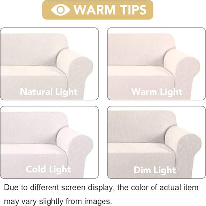 H.VERSAILTEX Stretch Couch Cover 2 Cushion Sofa Loveseat Slipcover|Sofa Cover for Love seat 1 Piece with Elastic Bottom, Textured Checked Jacquard Fabric(Loveseat 58"-70" Wide, Ivory)