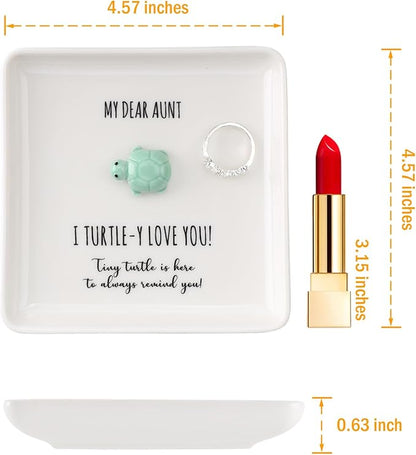 HOME SMILE Turtle Jewelry Dish Tray-Aunt Auntie Gifts from Niece Nephew,Mothers Day Birthday Gifts for Aunt Auntie Gift Ideas,I Turtley Love You Gifts
