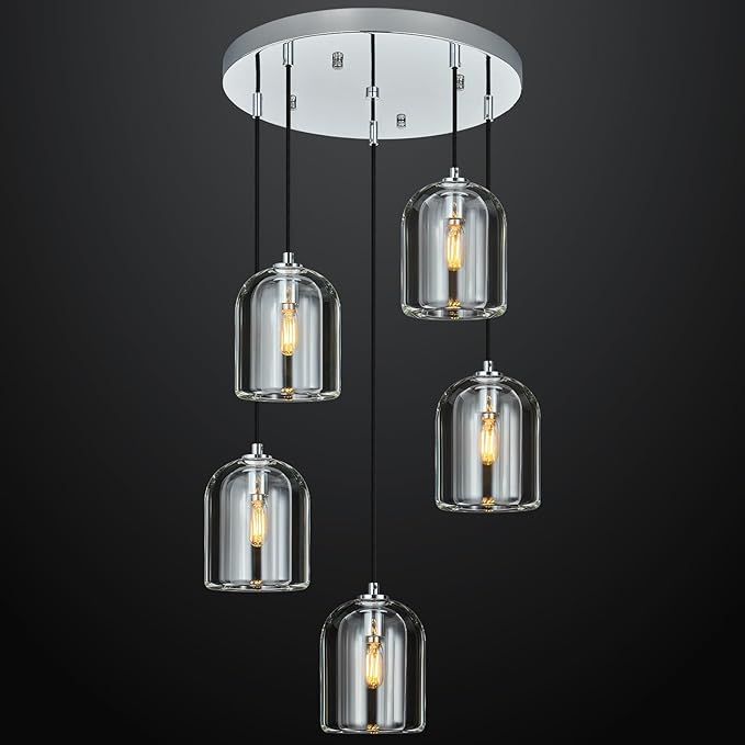 Modern Chrome Pendant Lights Kitchen Island Ceiling Chandelier Indoor Crystal Hanging Light Fixtures for Dining Room Kitchen Living Room Bedroom（5Light）